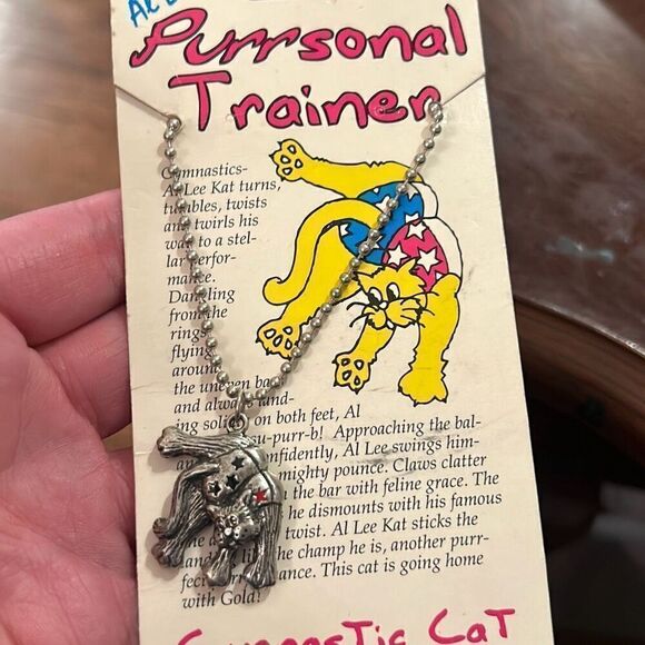 Cat Charm Necklace Gymnastics Purrsonal Trainer Al Lee Kat Vintage NWT USA - Picture 2 of 5
